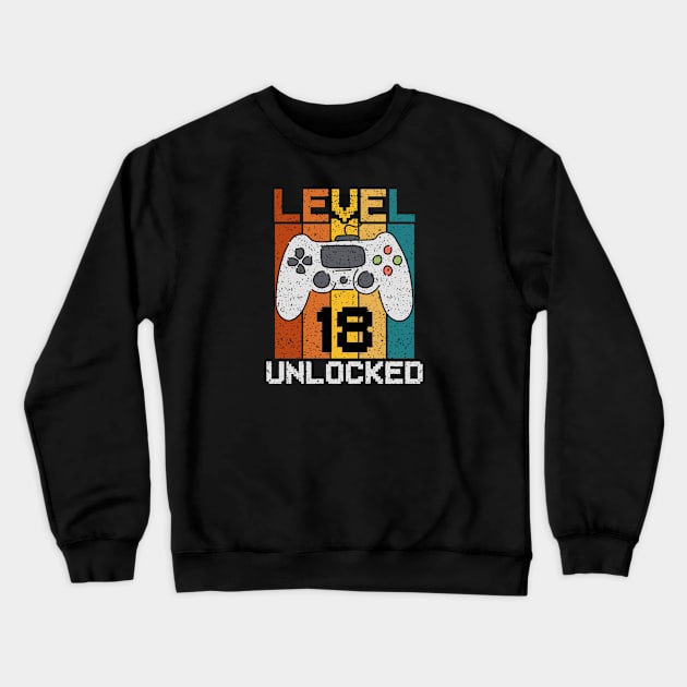 Level 18 Unlocked, Retro 18th Birthday Gamer Crewneck Sweatshirt by ishimkp